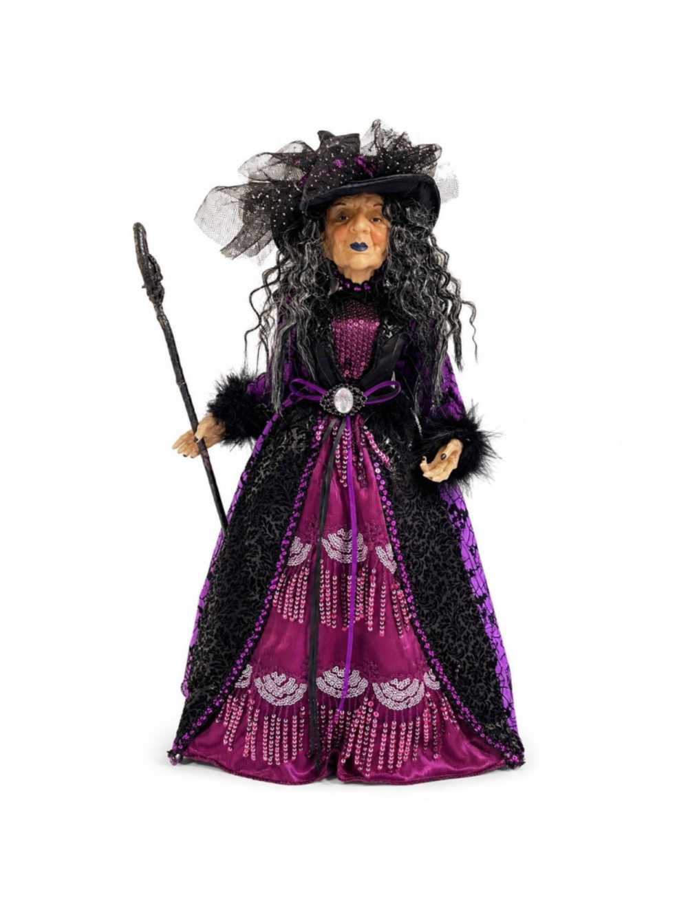 Spooky Village 20" Halloween Standing Purple Black Sequin Witch NWT Retired